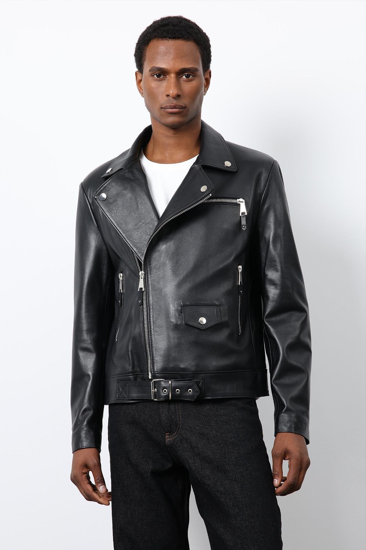 Antioch-Siyah 100% Deri Biker Ceket-Ceket-6-Milagron.com