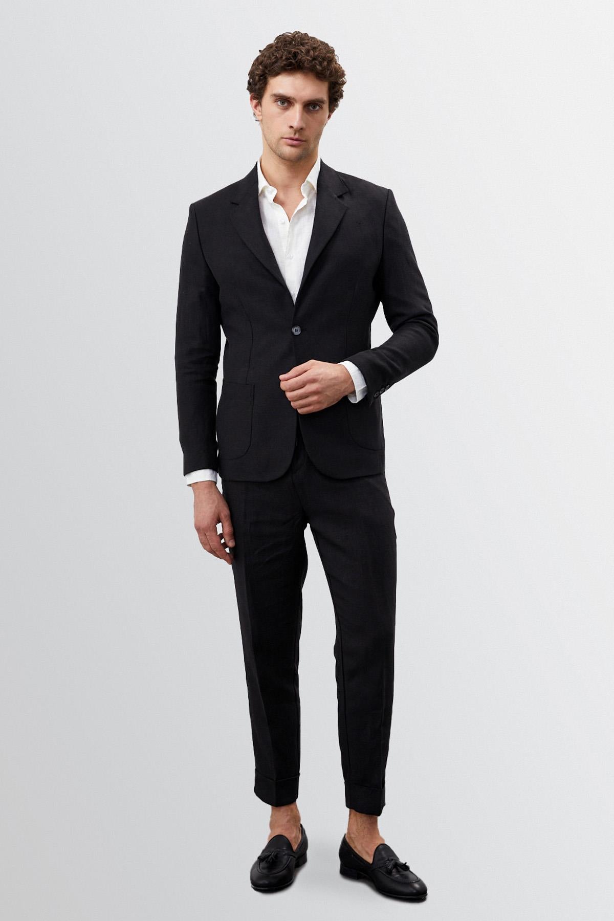 Antioch-Siyah %100 Keten Erkek Blazer Ceket-Ceket-2-Milagron.com