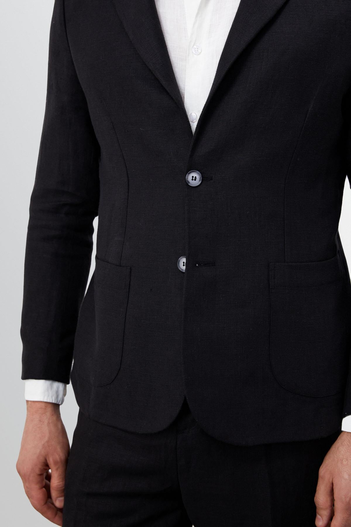 Antioch-Siyah %100 Keten Erkek Blazer Ceket-Ceket-5-Milagron.com