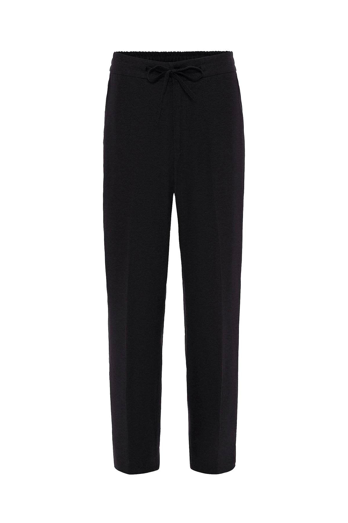 Antioch-Siyah 100% Keten Yüksek Bel Erkek Pantolon-Kumaş Pantolon-5-Milagron.com