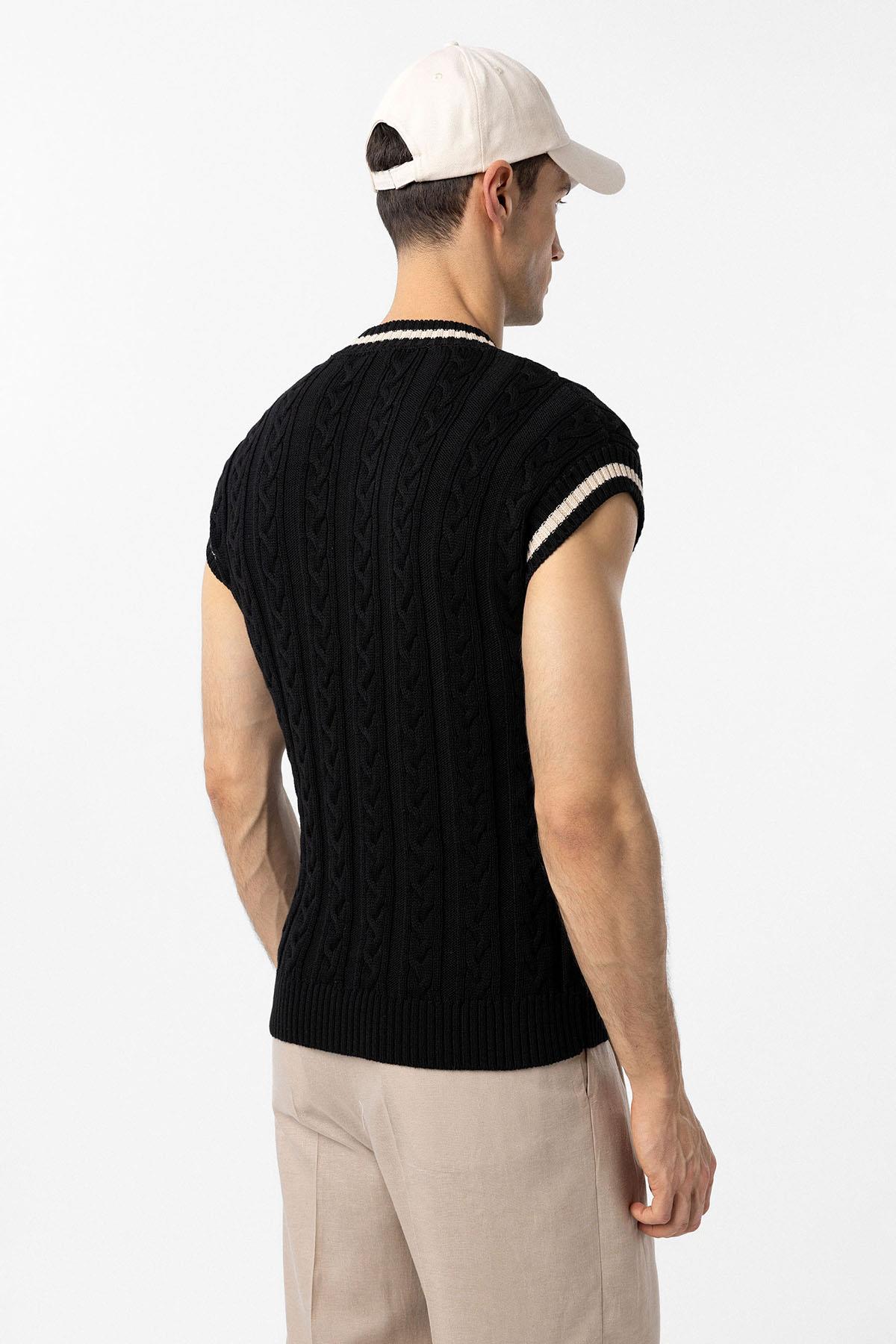 Antioch-Siyah 100% Pamuk Örgü Erkek Yelek-Yelek-4-Milagron.com