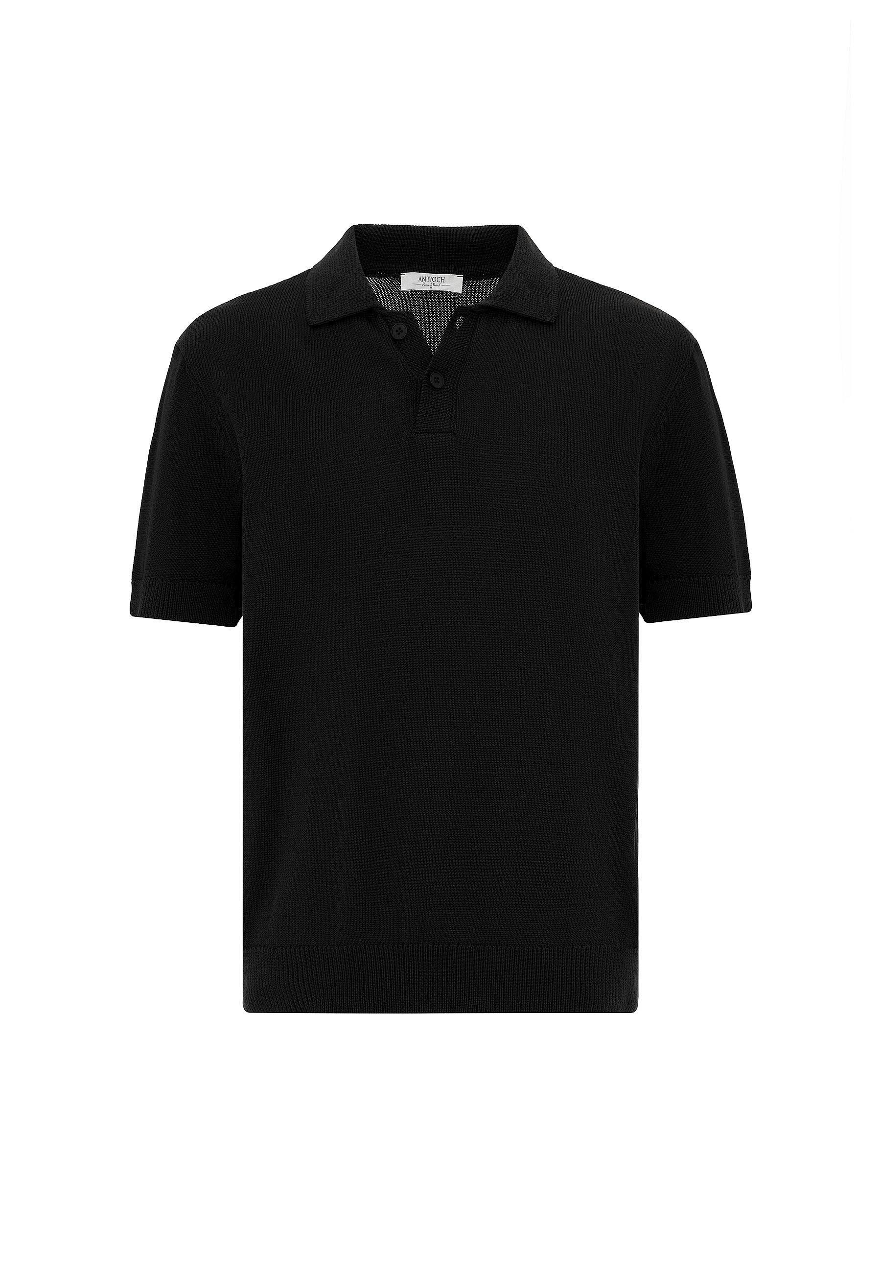 Antioch-Siyah 100% Pamuk Polo Yaka Triko T Shirt-T-Shirts-5-Milagron.com