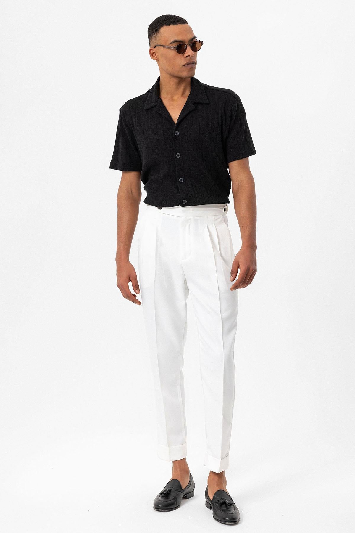 Antioch-Siyah Apaş Yaka Örme Desenli Erkek Gömlek-Gömlek-2-Milagron.com