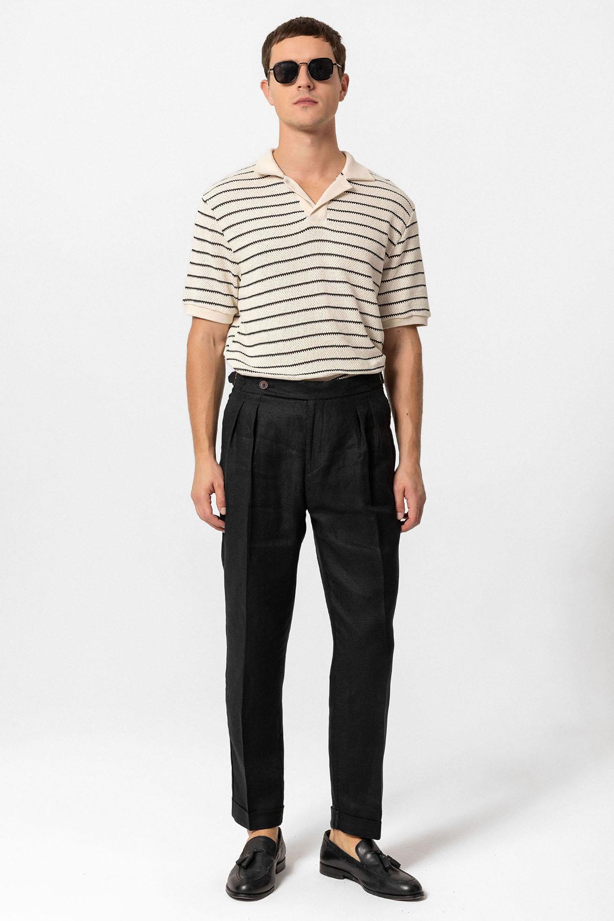 Antioch-Siyah Apaş Yaka çizgili örme Erkek T Shirt-T-Shirts-2-Milagron.com