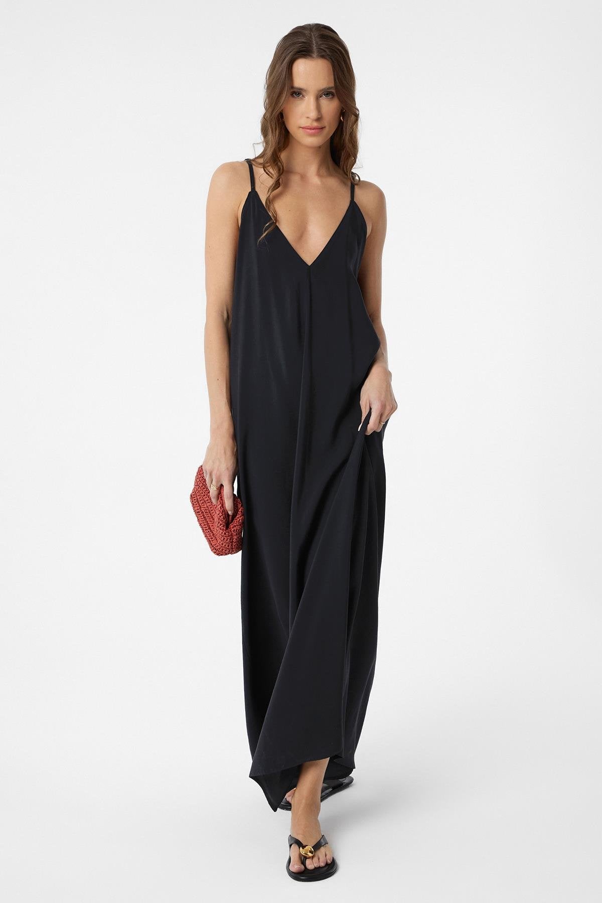 Antioch-Siyah Askılı Modal Uzun Kadın Elbise-Elbise-2-Milagron.com