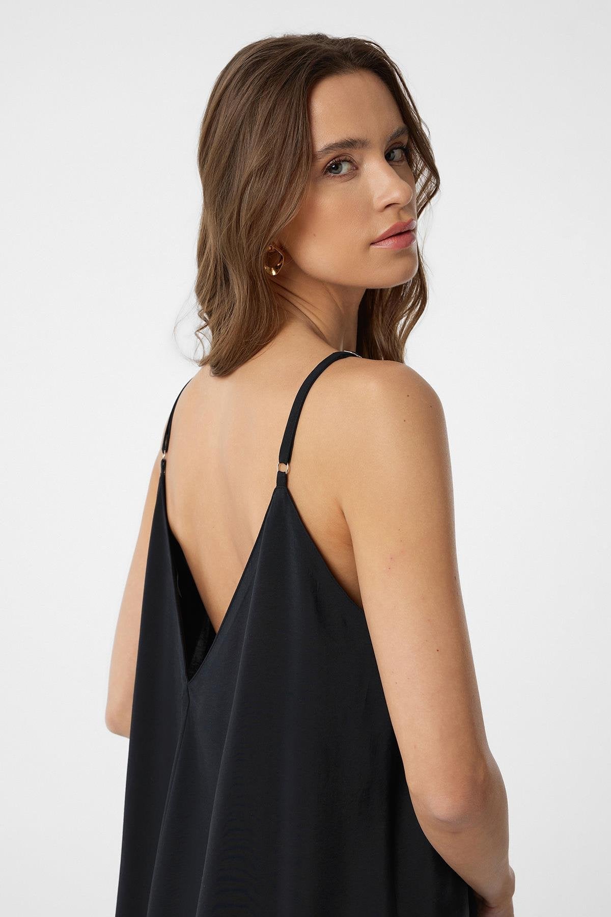 Antioch-Siyah Askılı Modal Uzun Kadın Elbise-Elbise-4-Milagron.com