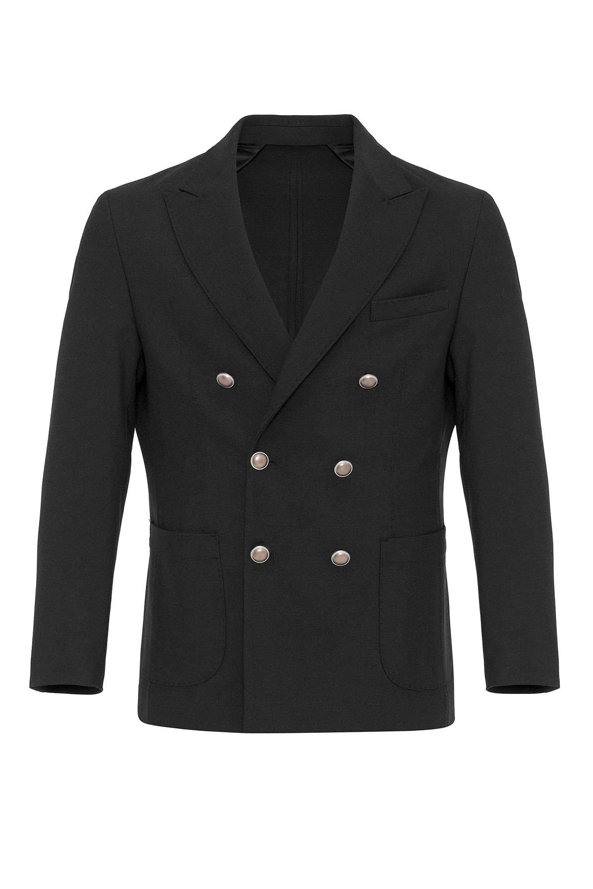 Antioch Siyah Astarsız Kruvaze Erkek Blazer Ceket