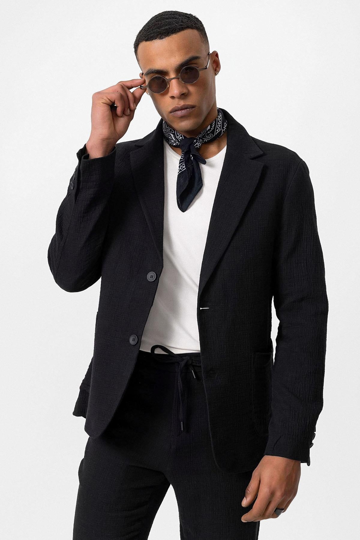 Antioch-Siyah Astarsız Torba Cepli Erkek Blazer Ceket-Ceket-1-Milagron.com