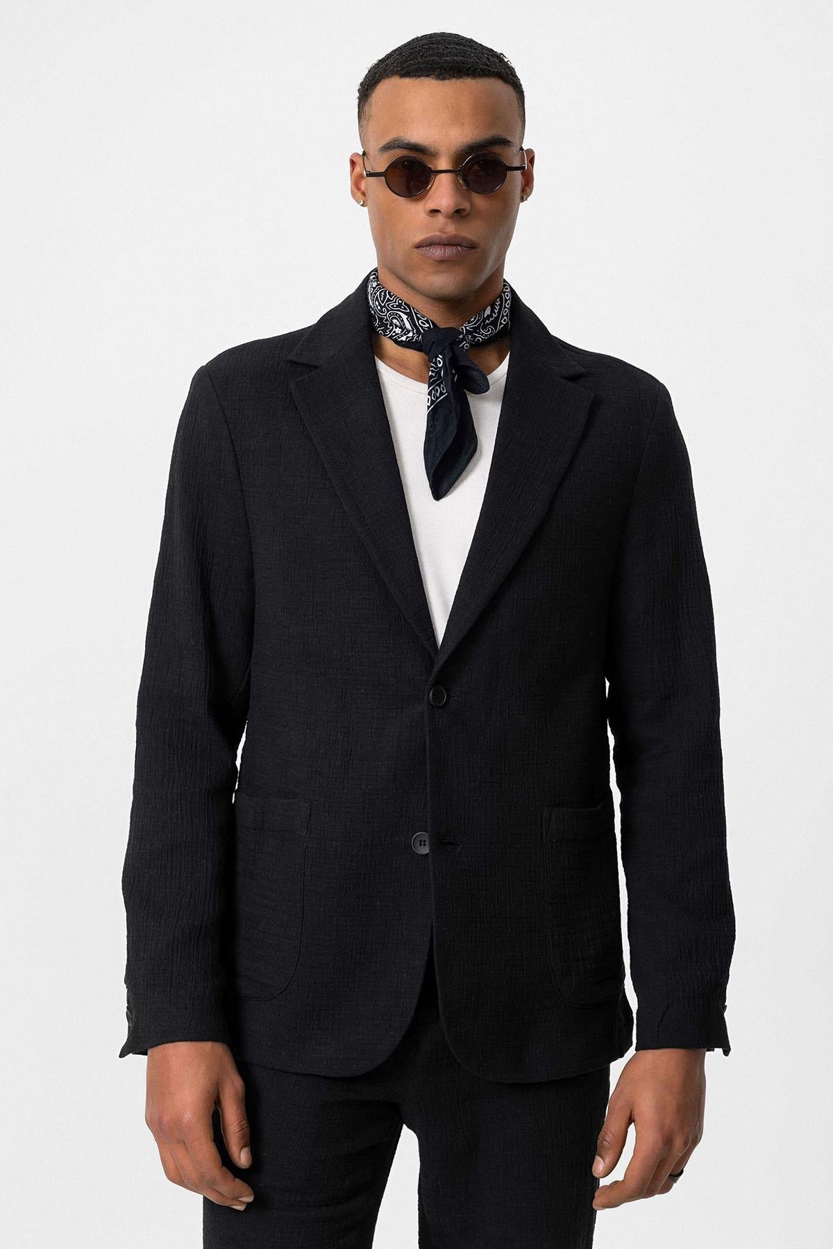 Antioch-Siyah Astarsız Torba Cepli Erkek Blazer Ceket-Ceket-2-Milagron.com