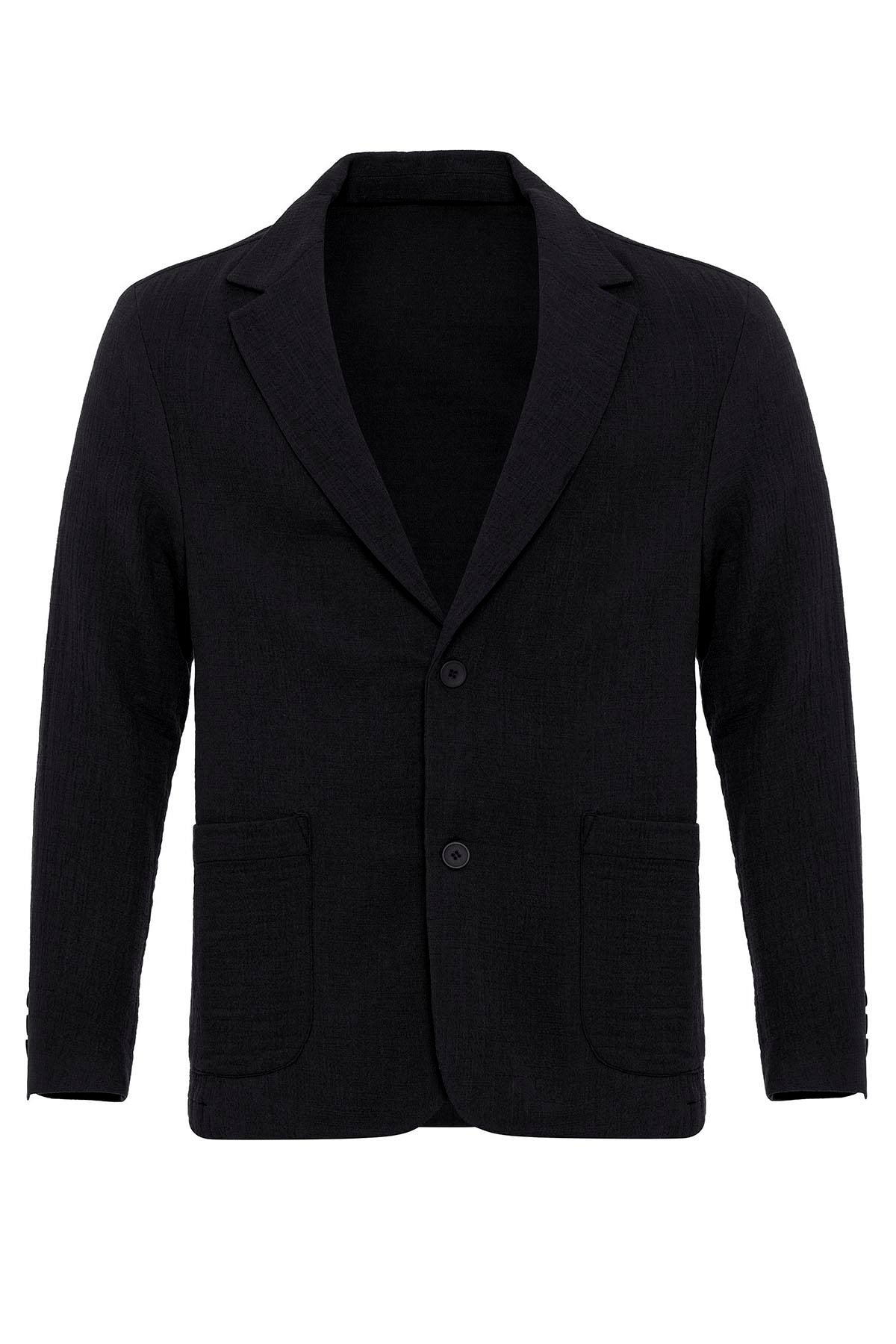 Antioch-Siyah Astarsız Torba Cepli Erkek Blazer Ceket-Ceket-6-Milagron.com
