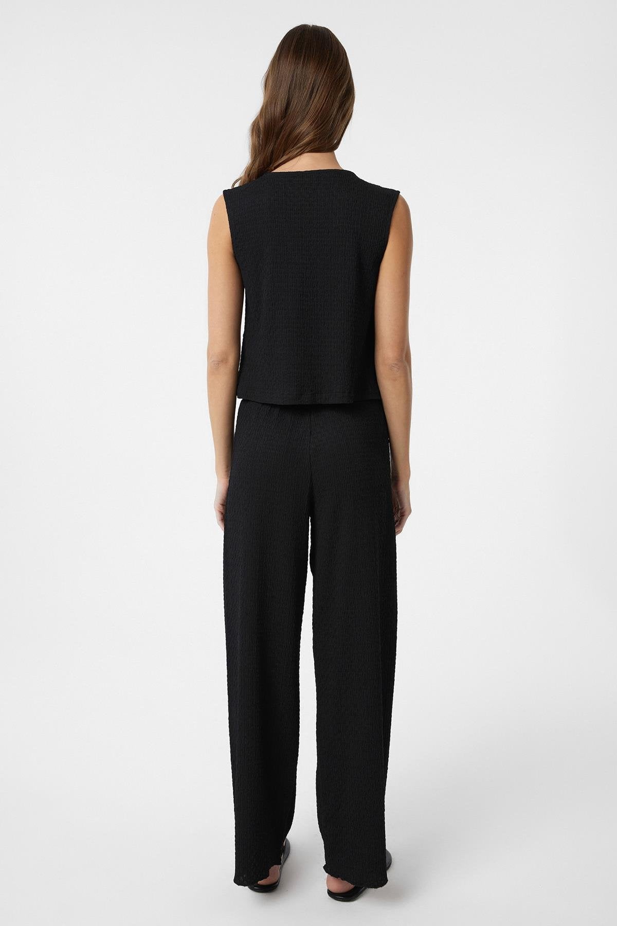 Antioch-Siyah Bağ Detaylı Dokulu Kadın Takım-Alt - Üst Takım-4-Milagron.com