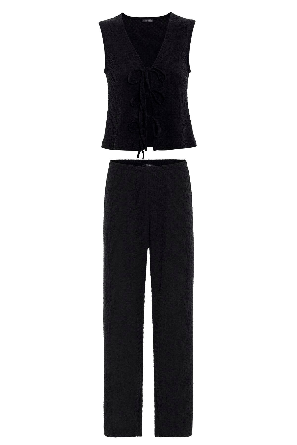 Antioch-Siyah Bağ Detaylı Dokulu Kadın Takım-Alt - Üst Takım-5-Milagron.com