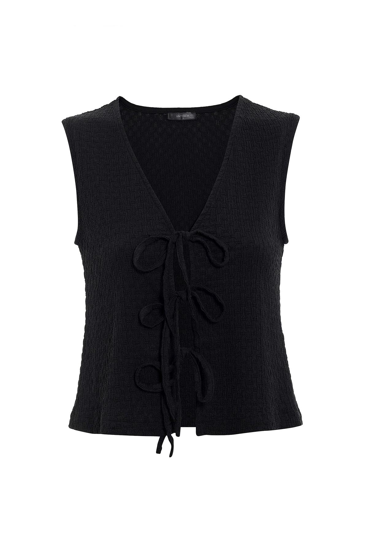 Antioch-Siyah Bağ Detaylı Dokulu Kadın Takım-Alt - Üst Takım-6-Milagron.com