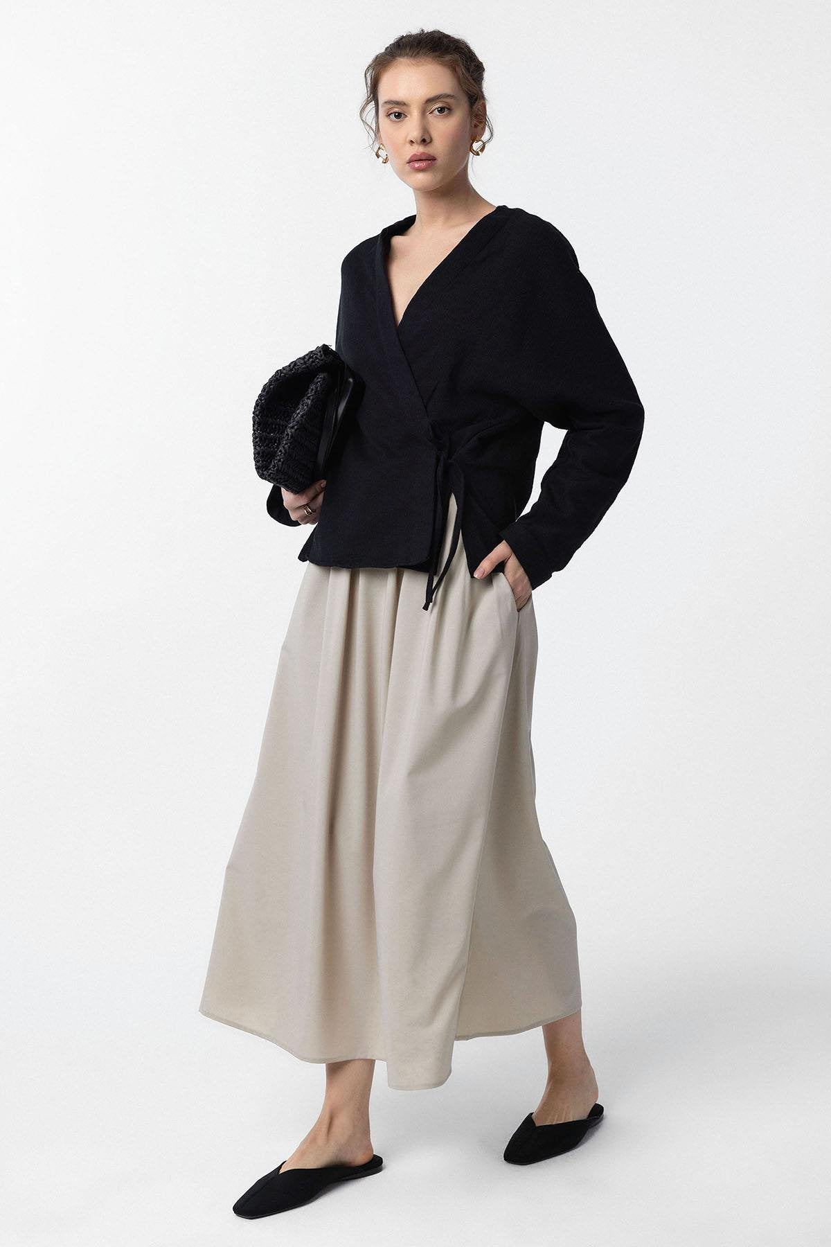 Antioch-Siyah Bağlamalı Kimono Kadın Gömlek-Gömlek-2-Milagron.com