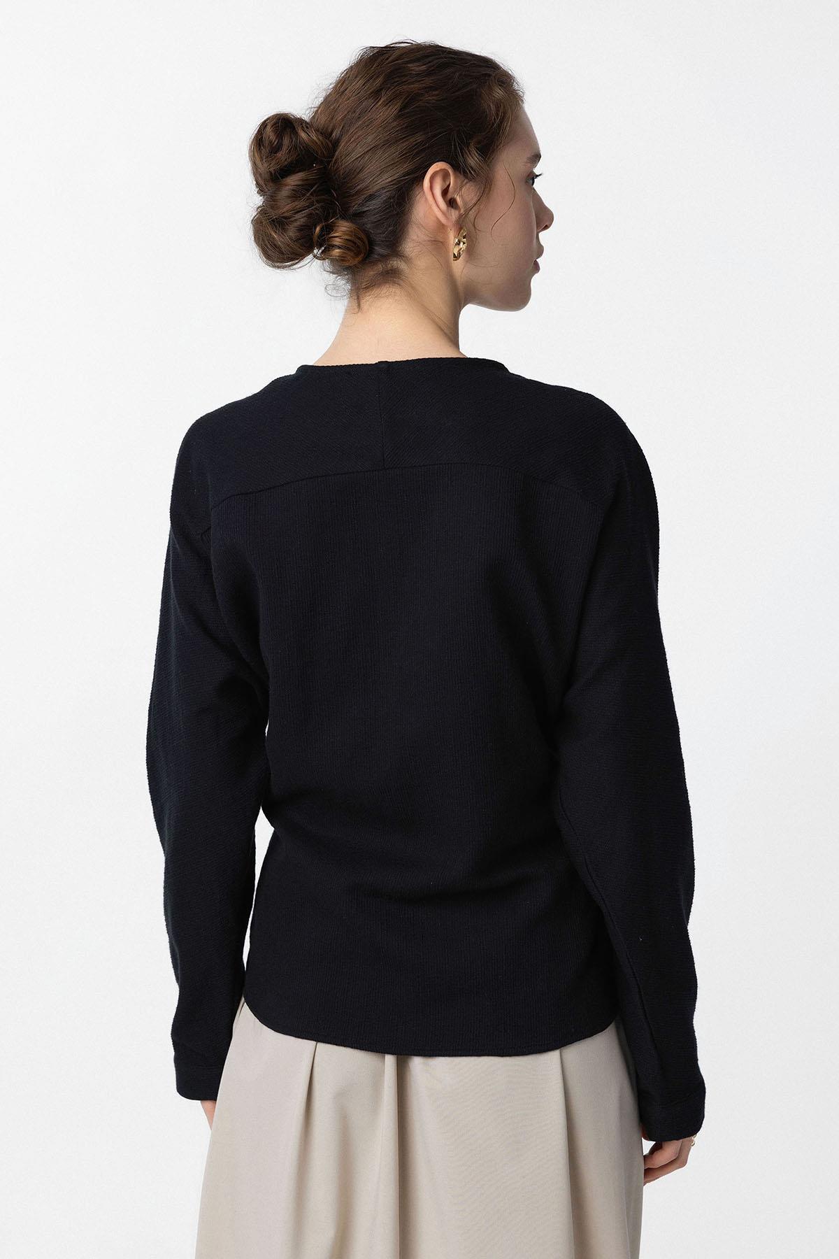 Antioch-Siyah Bağlamalı Kimono Kadın Gömlek-Gömlek-4-Milagron.com