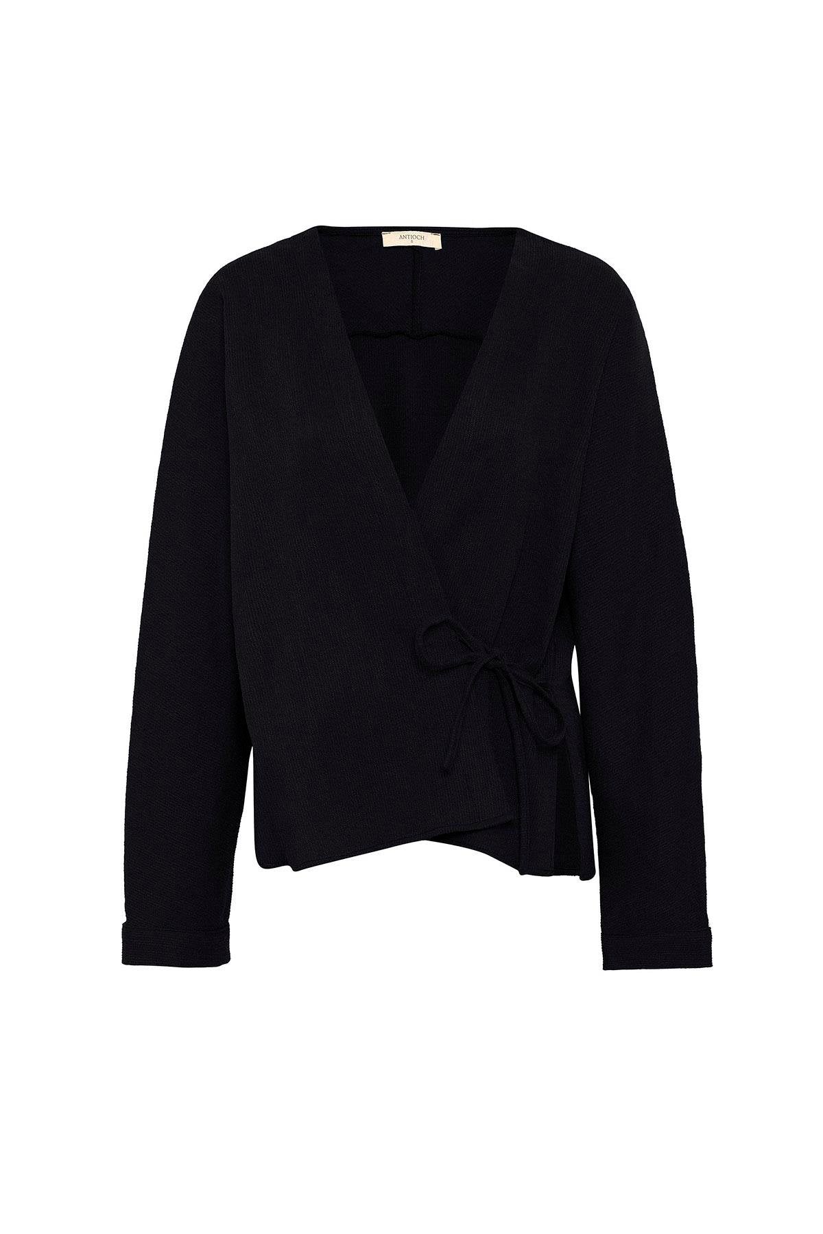 Antioch-Siyah Bağlamalı Kimono Kadın Gömlek-Gömlek-5-Milagron.com