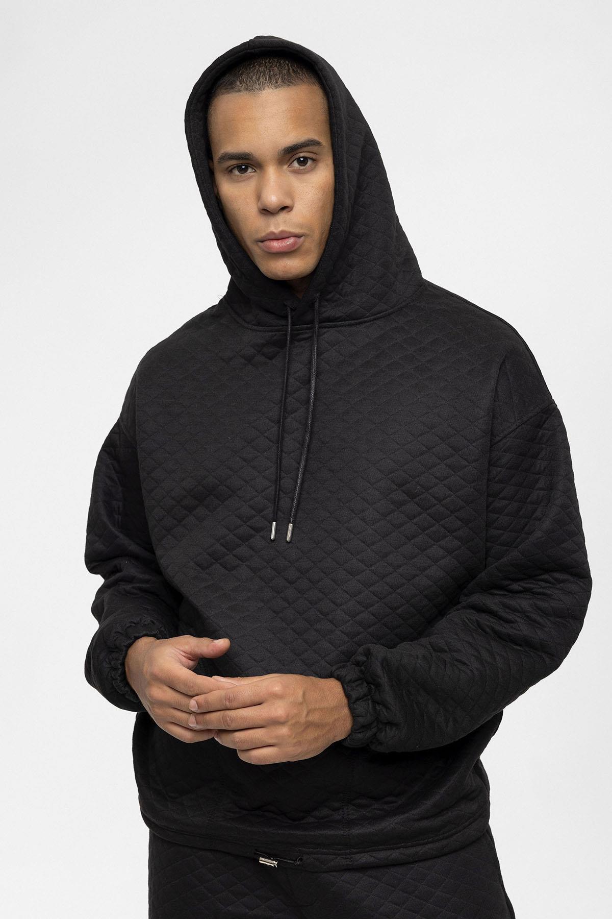 Antioch-Siyah Baklava Desenli Oversize Erkek Eşofman Takımı-Alt - Üst Takım-2-Milagron.com