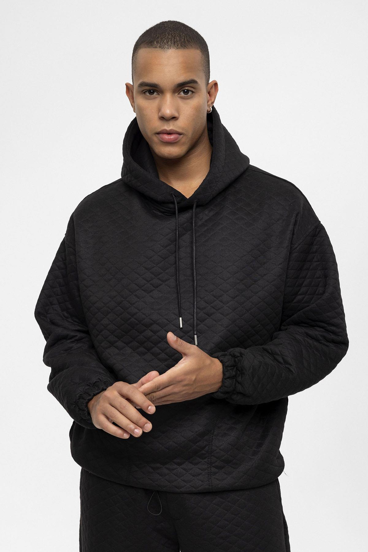 Antioch-Siyah Baklava Desenli Oversize Erkek Eşofman Takımı-Alt - Üst Takım-3-Milagron.com