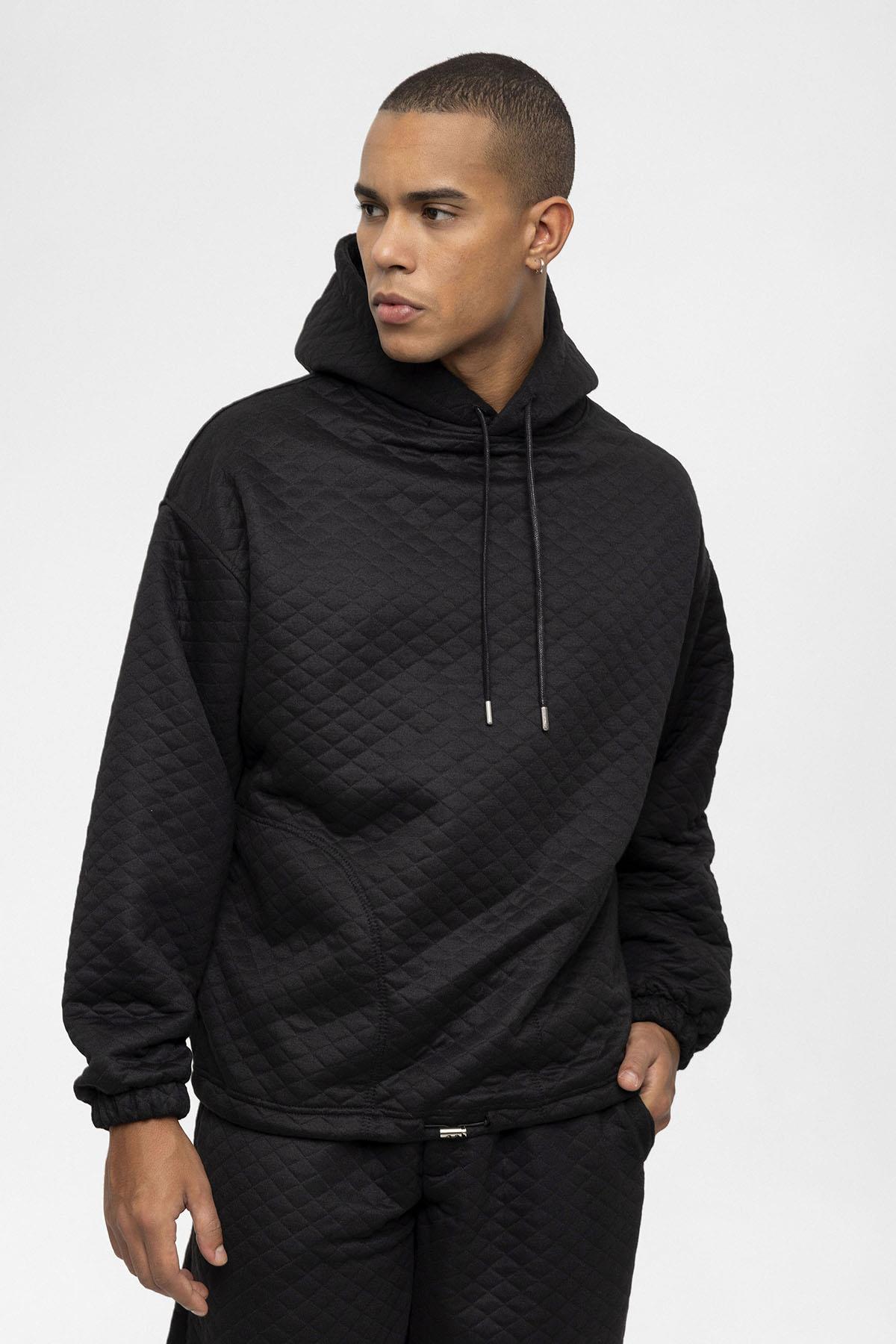 Antioch-Siyah Baklava Desenli Oversize Erkek Eşofman Takımı-Alt - Üst Takım-4-Milagron.com