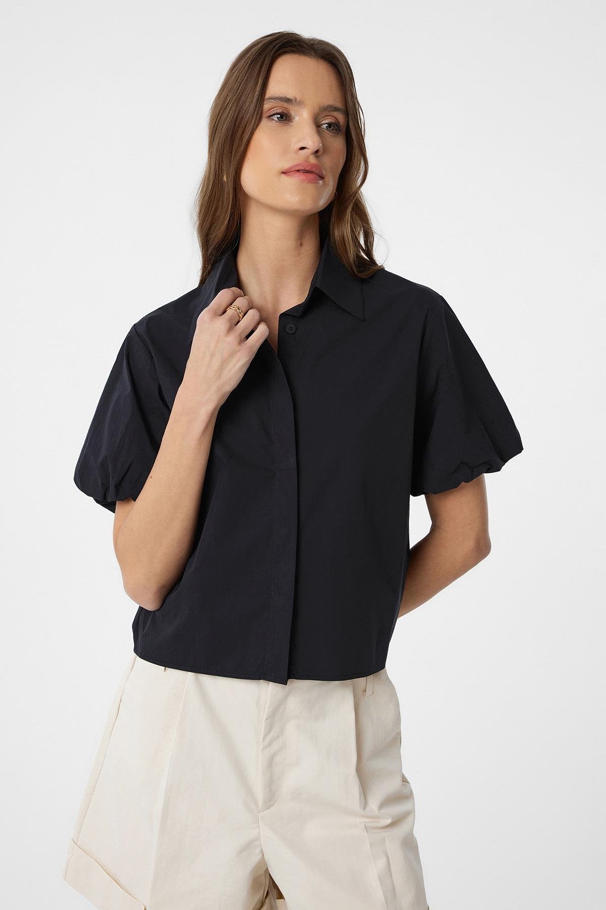 Antioch-Siyah Balon Kol Kadın Gömlek-Gömlek-1-Milagron.com