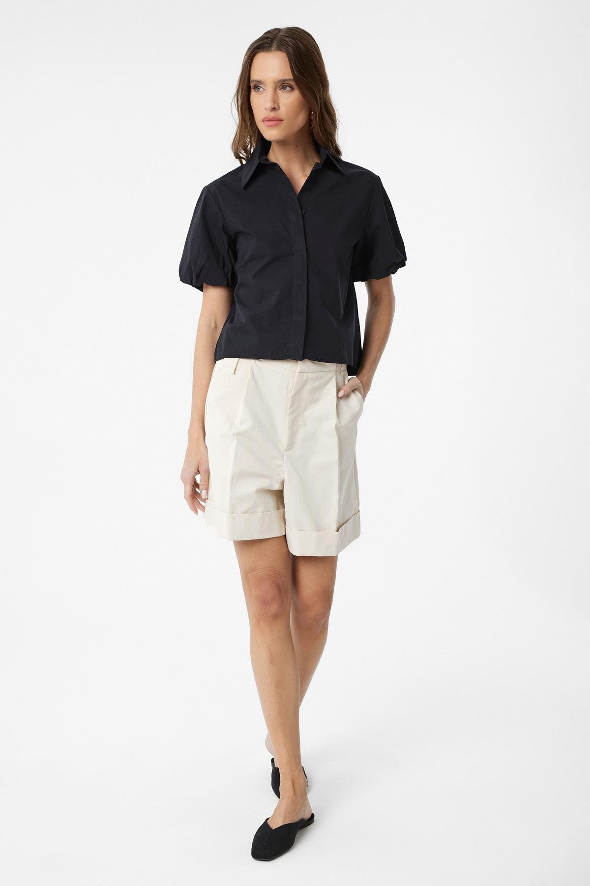 Antioch-Siyah Balon Kol Kadın Gömlek-Gömlek-2-Milagron.com