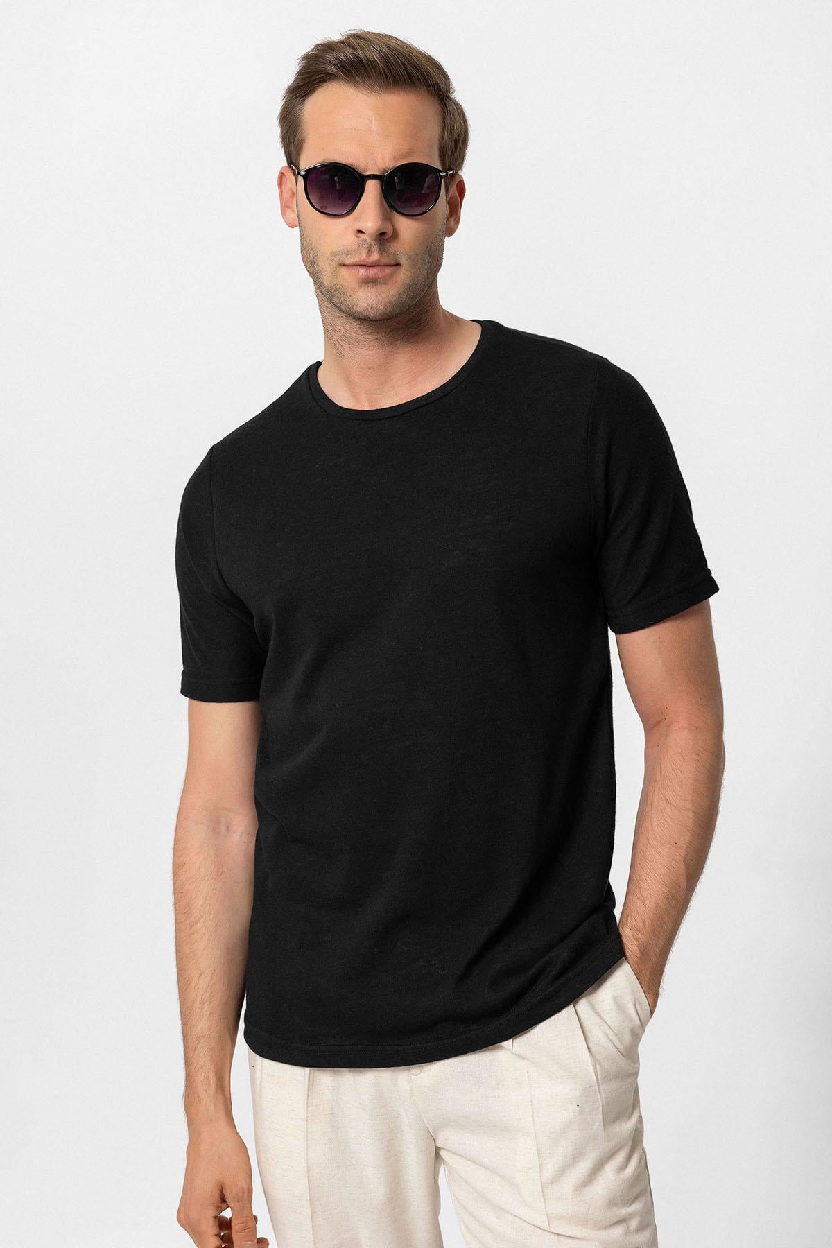 Antioch Siyah Basic Bisiklet Yaka Erkek T-Shirt