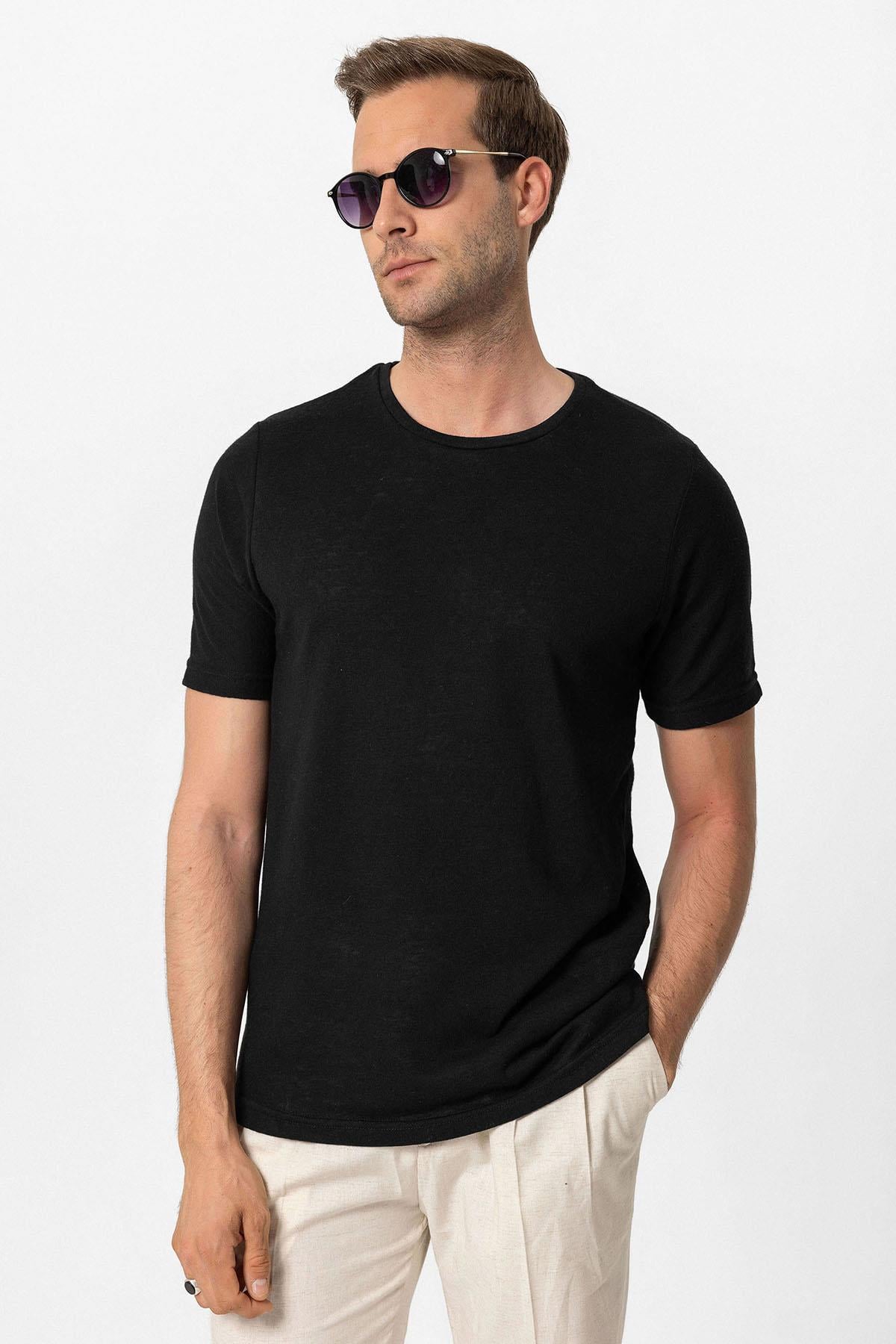 Antioch Siyah Basic Bisiklet Yaka Erkek T-Shirt