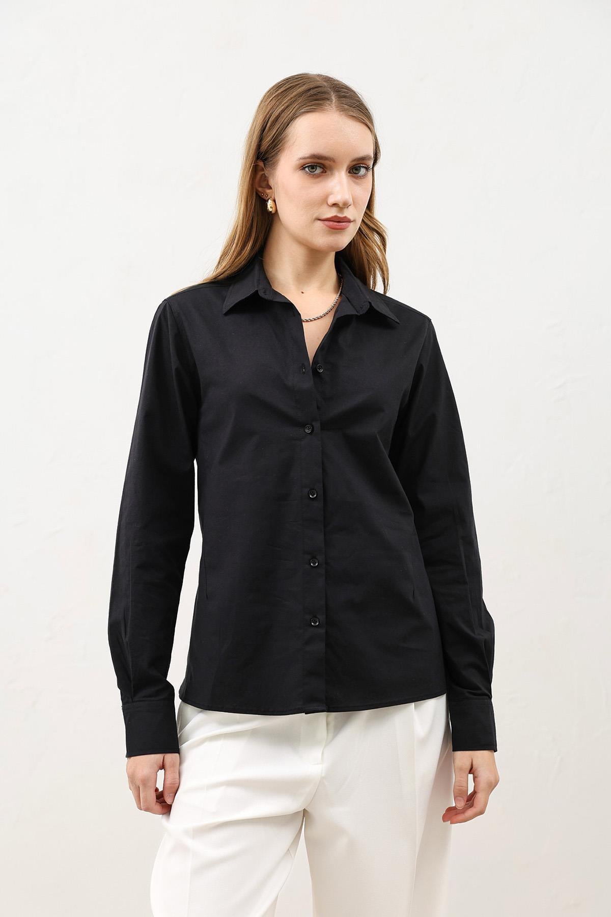 Antioch Siyah Basic Slim Fit Kadın Gömlek