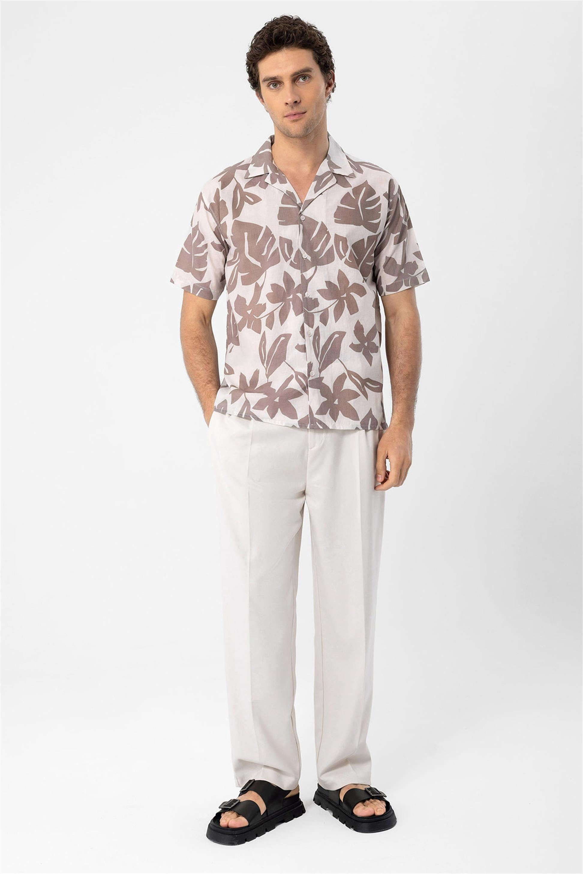 Antioch-Siyah Çiçek Desenli Apaş Yaka Erkek Gömlek-Gömlek-3-Milagron.com