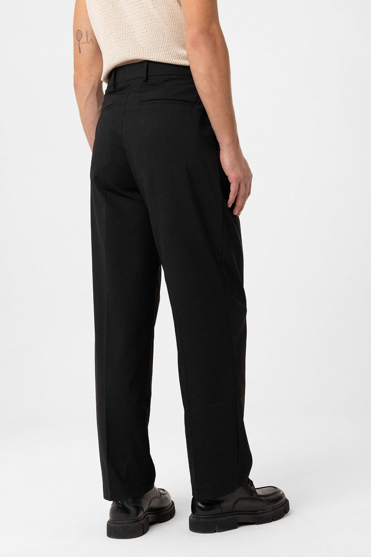 Antioch-Siyah Çift Pileli Baggy Fit Erkek Pantolon-Kumaş Pantolon-5-Milagron.com