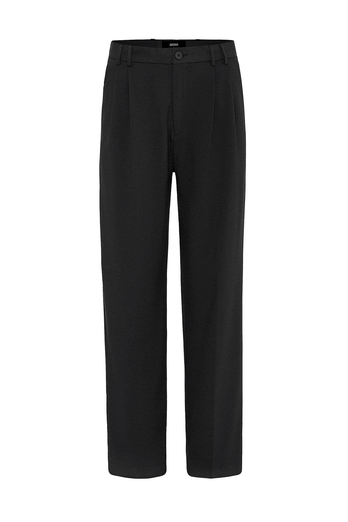 Antioch-Siyah Çift Pileli Baggy Fit Erkek Pantolon-Kumaş Pantolon-6-Milagron.com