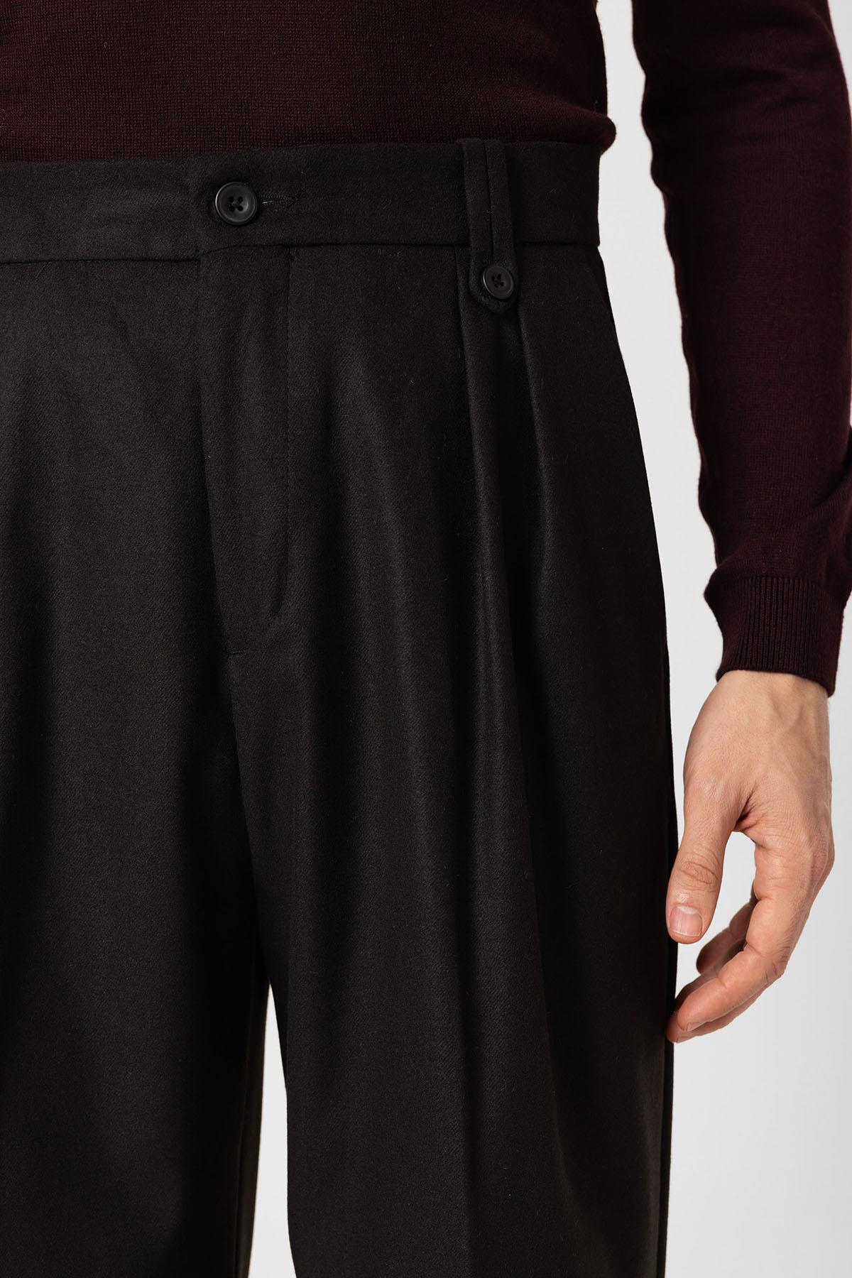 Antioch-Siyah Çift Pileli Yüksek Bel Erkek Pantolon-Kumaş Pantolon-4-Milagron.com