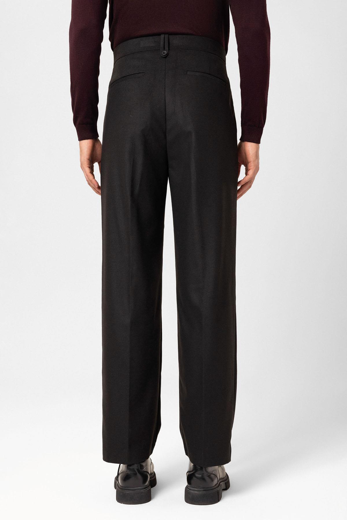 Antioch-Siyah Çift Pileli Yüksek Bel Erkek Pantolon-Kumaş Pantolon-5-Milagron.com