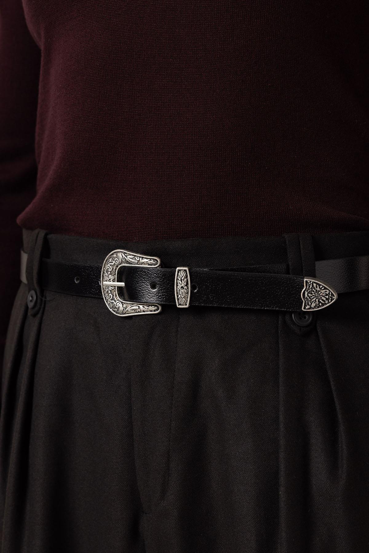 Antioch-Siyah Çift Pileli Yüksek Bel Erkek Pantolon-Kumaş Pantolon-6-Milagron.com