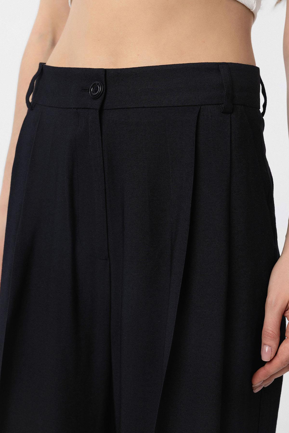 Antioch-Siyah Çift Pilili Kadın Pantolon-Kumaş Pantolon-3-Milagron.com