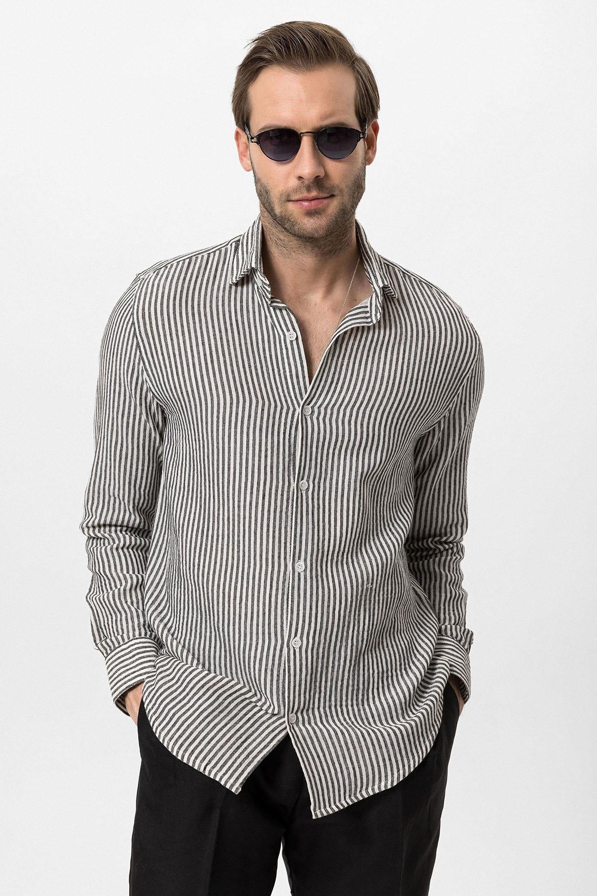 Antioch-Siyah Çizgili Erkek Gömlek-Gömlek-2-Milagron.com