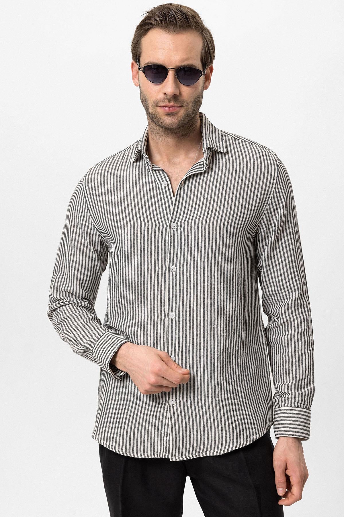 Antioch-Siyah Çizgili Erkek Gömlek-Gömlek-3-Milagron.com