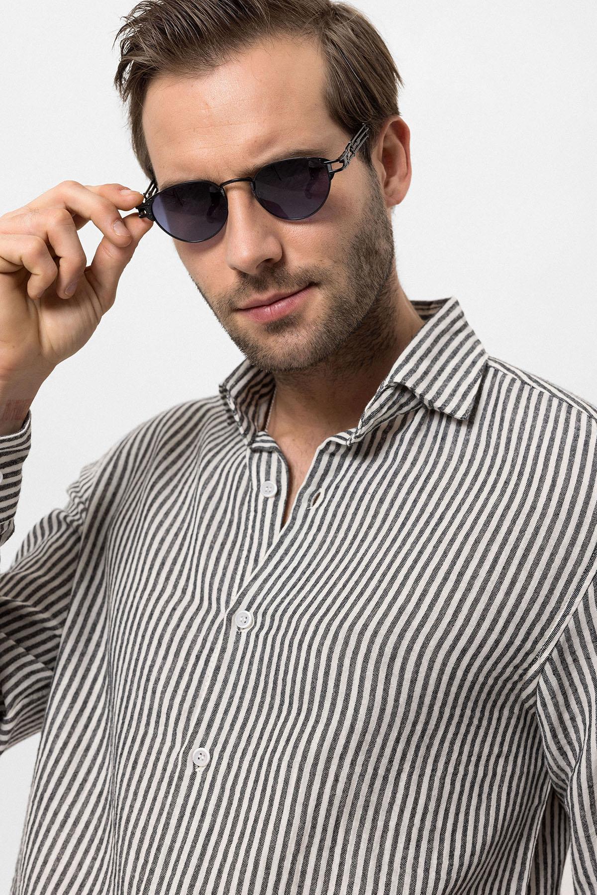 Antioch-Siyah Çizgili Erkek Gömlek-Gömlek-5-Milagron.com