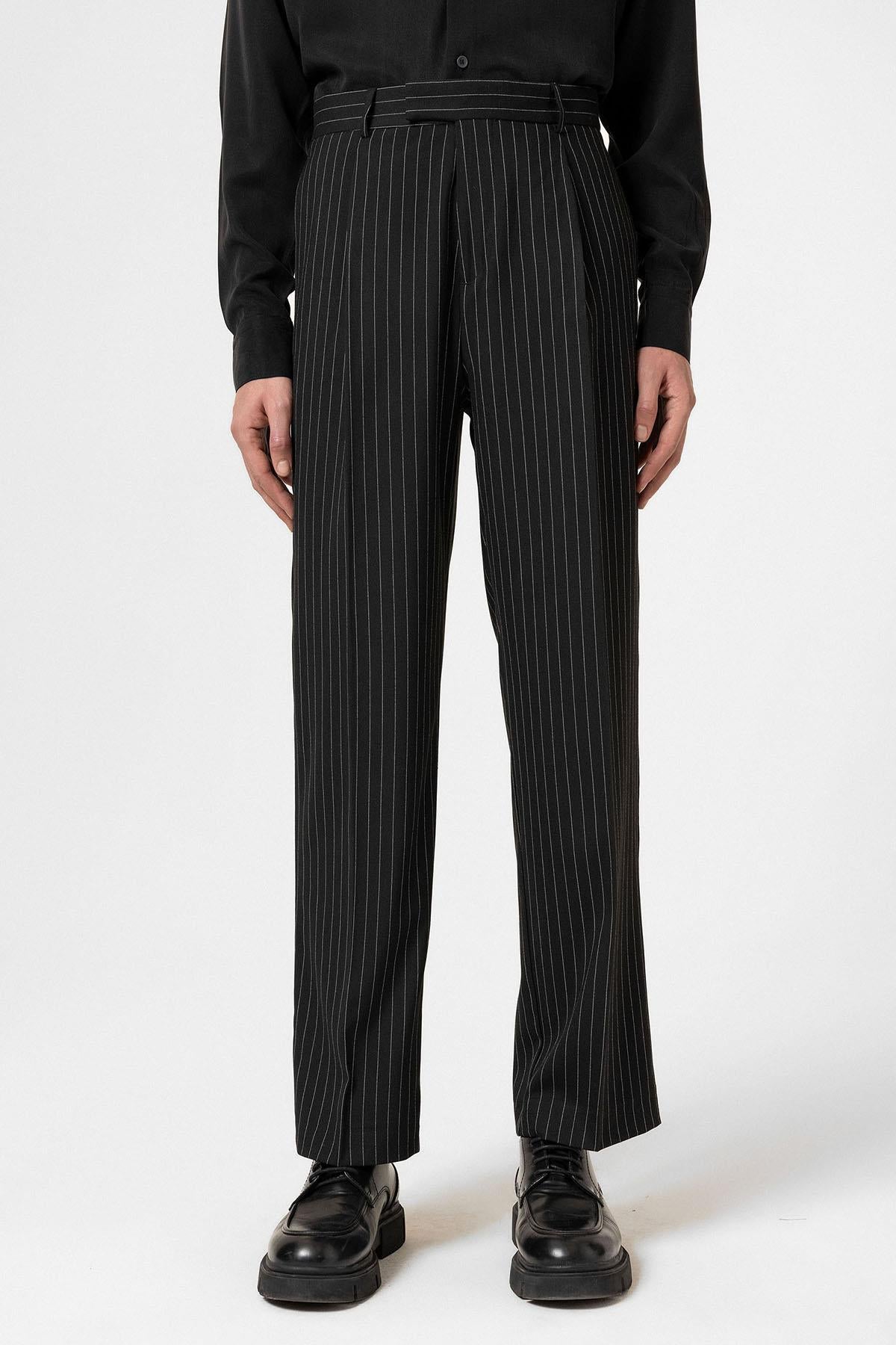 Antioch-Siyah Çizgili Relaxed Fit Erkek Pantolon-Kumaş Pantolon-1-Milagron.com