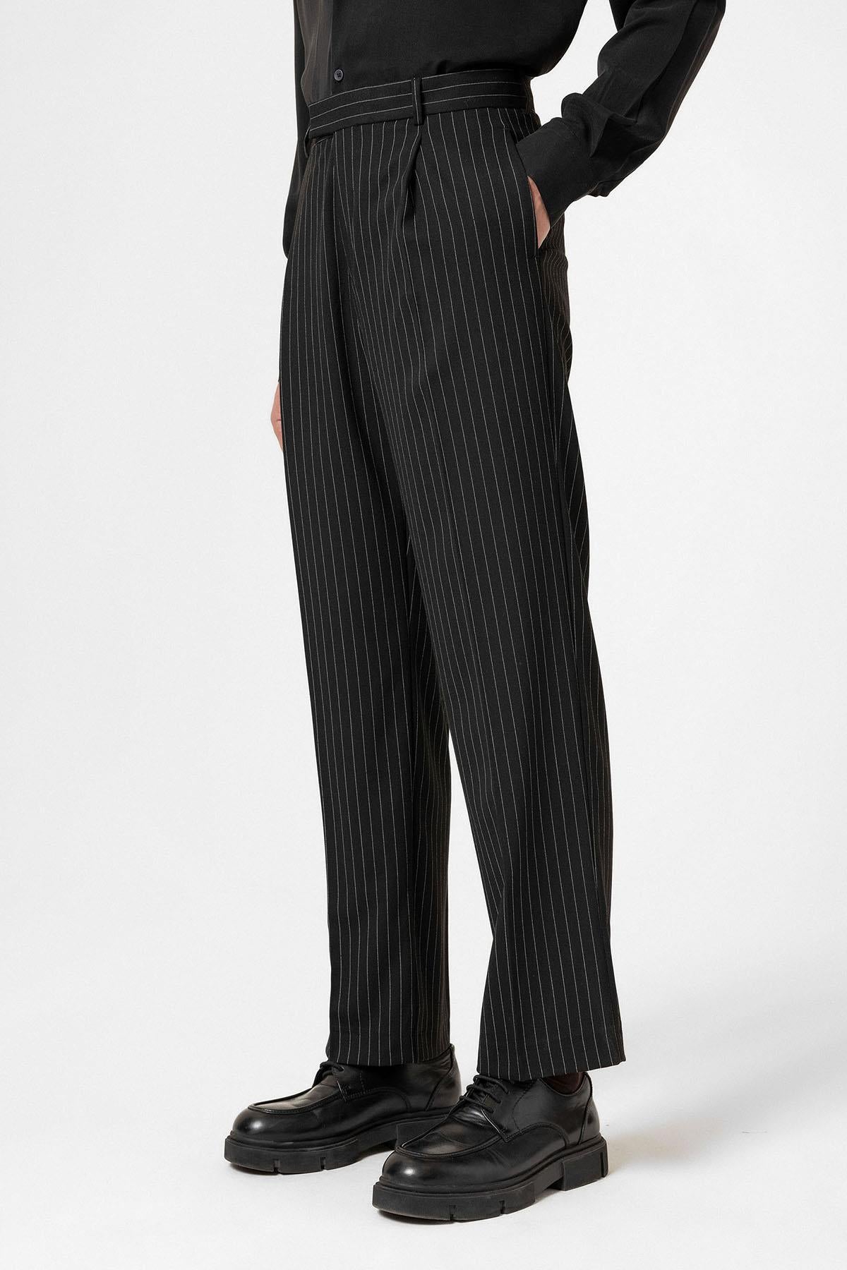 Antioch-Siyah Çizgili Relaxed Fit Erkek Pantolon-Kumaş Pantolon-3-Milagron.com