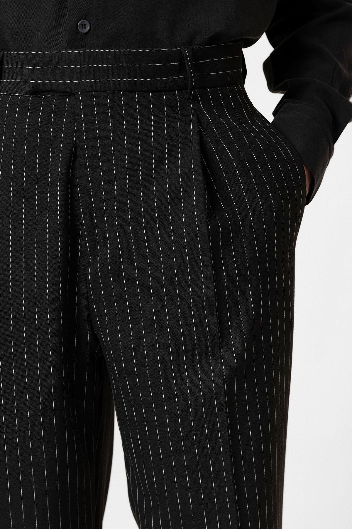 Antioch-Siyah Çizgili Relaxed Fit Erkek Pantolon-Kumaş Pantolon-4-Milagron.com