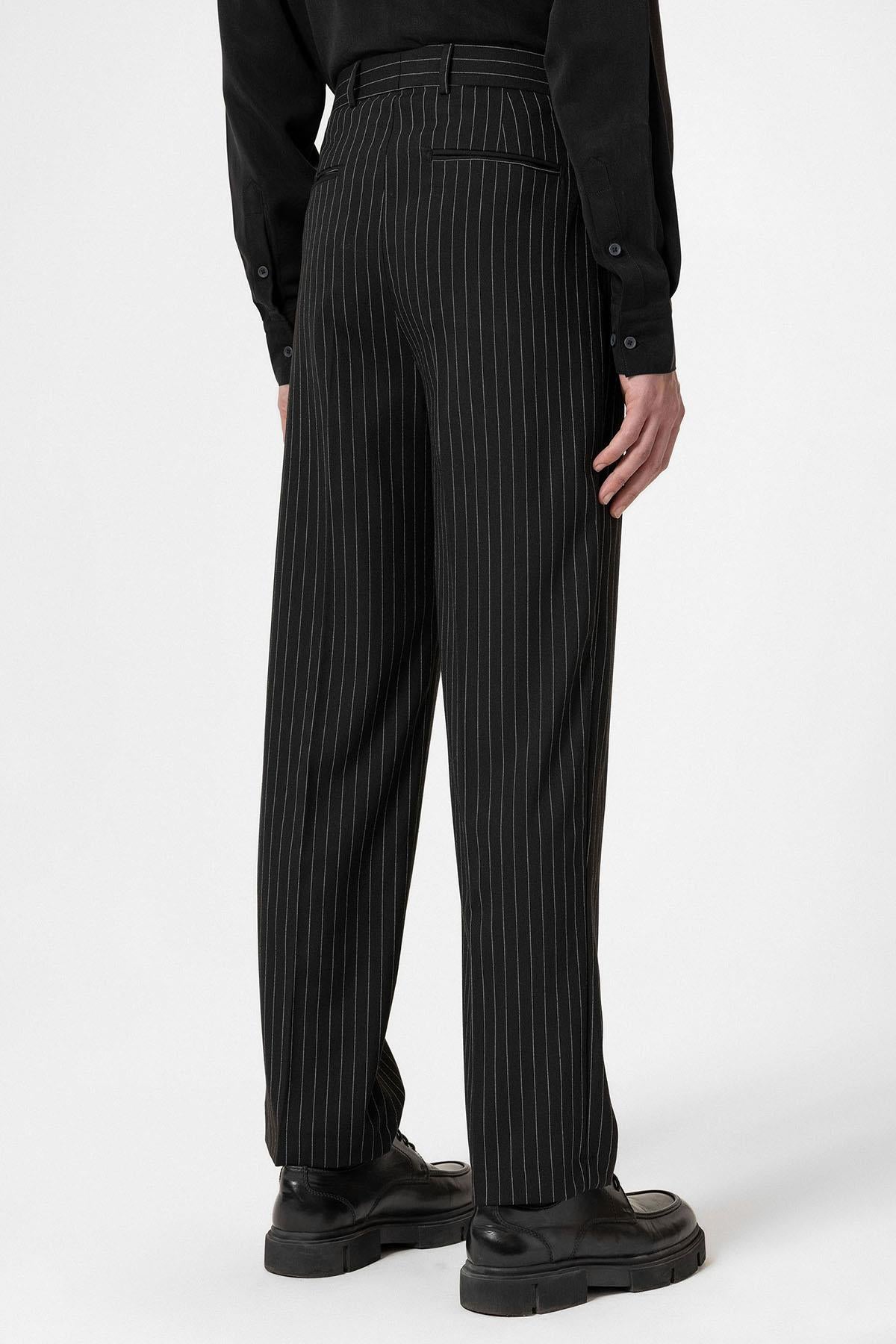 Antioch-Siyah Çizgili Relaxed Fit Erkek Pantolon-Kumaş Pantolon-5-Milagron.com