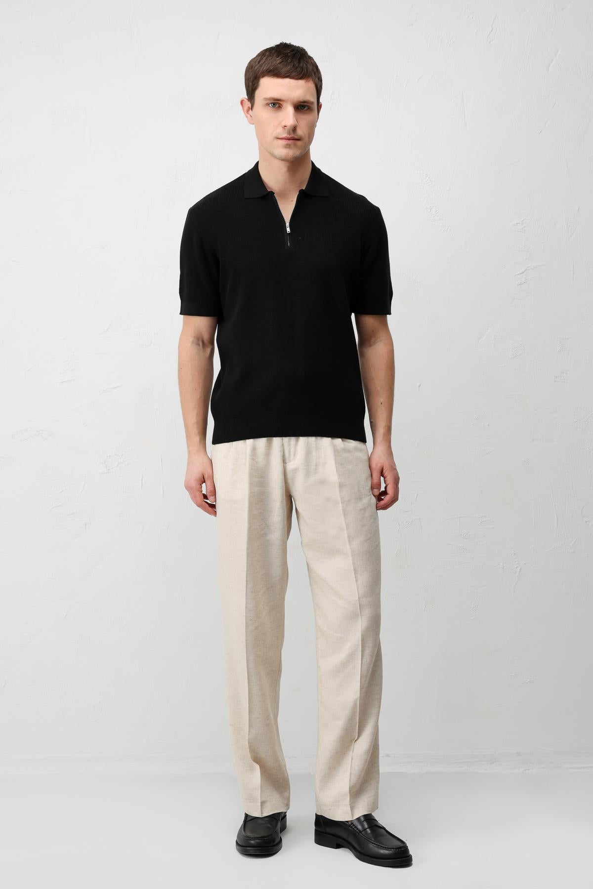 Antioch Siyah Comfort Slim Fermuarlı Erkek Triko T-Shirt