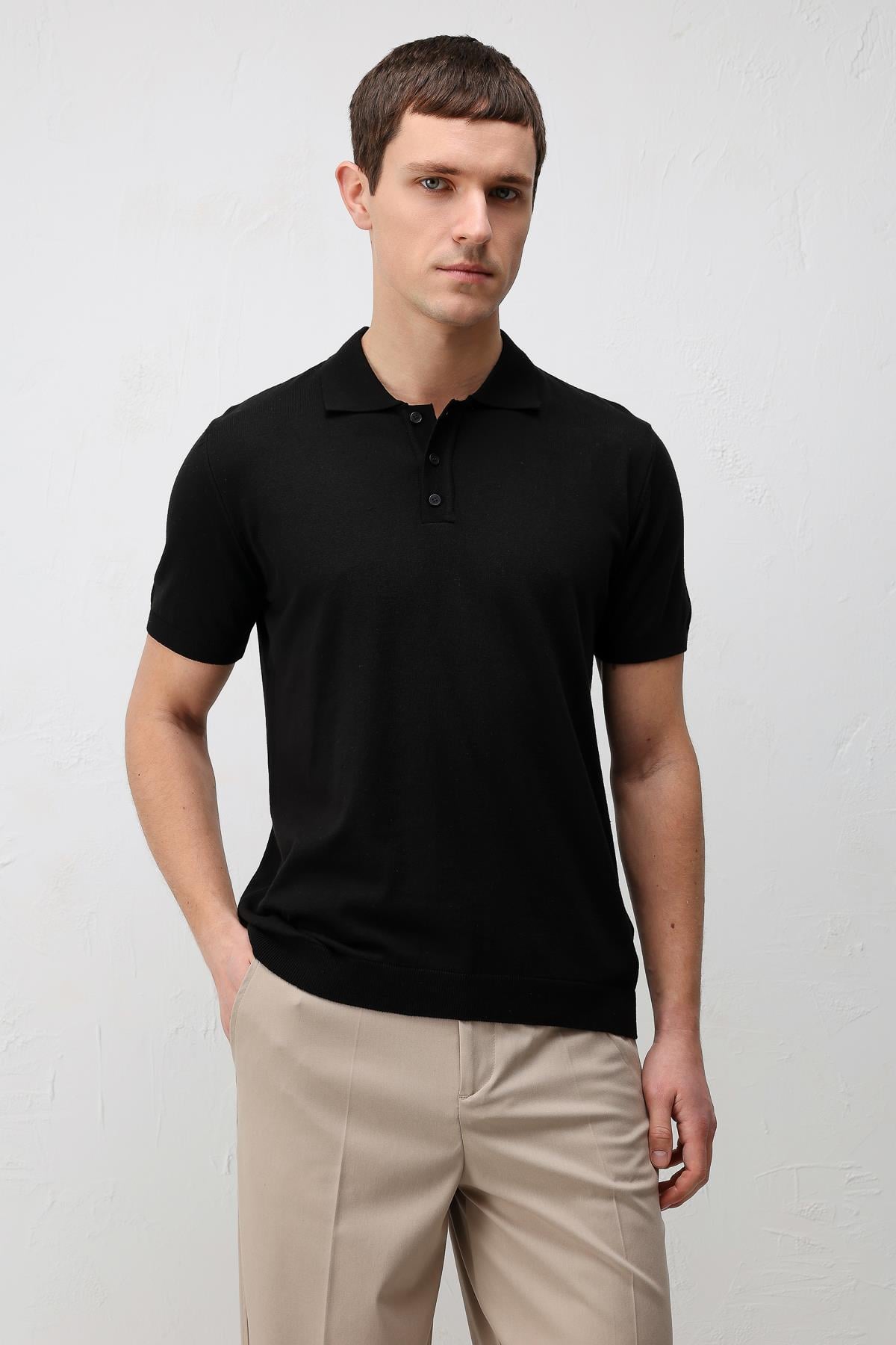 Antioch Siyah Comfort Slim Polo Yaka Erkek Triko T-Shirt