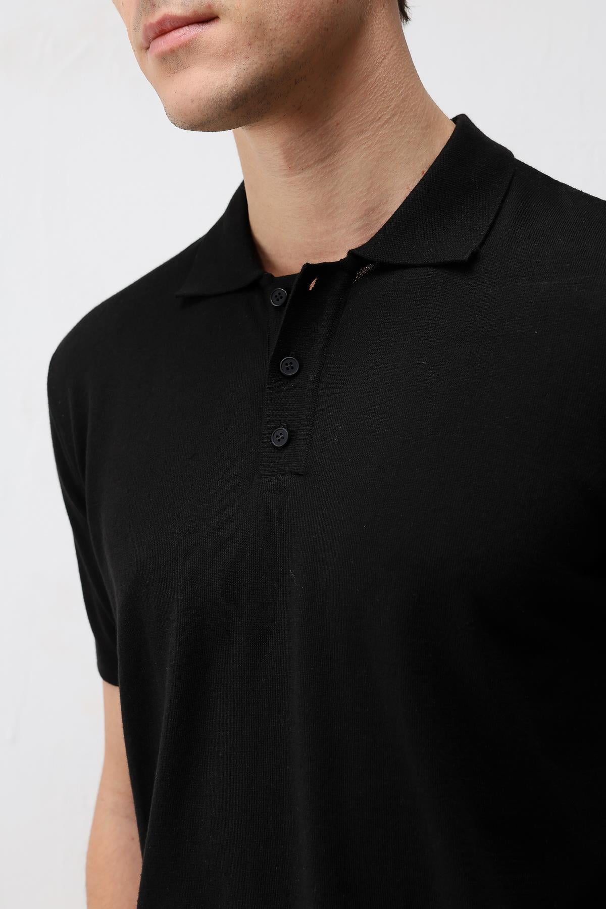 Antioch Siyah Comfort Slim Polo Yaka Erkek Triko T-Shirt
