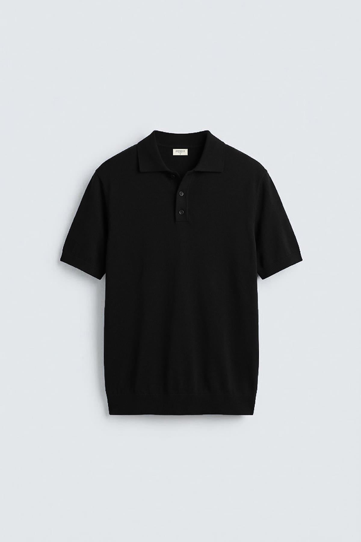 Antioch Siyah Comfort Slim Polo Yaka Erkek Triko T-Shirt