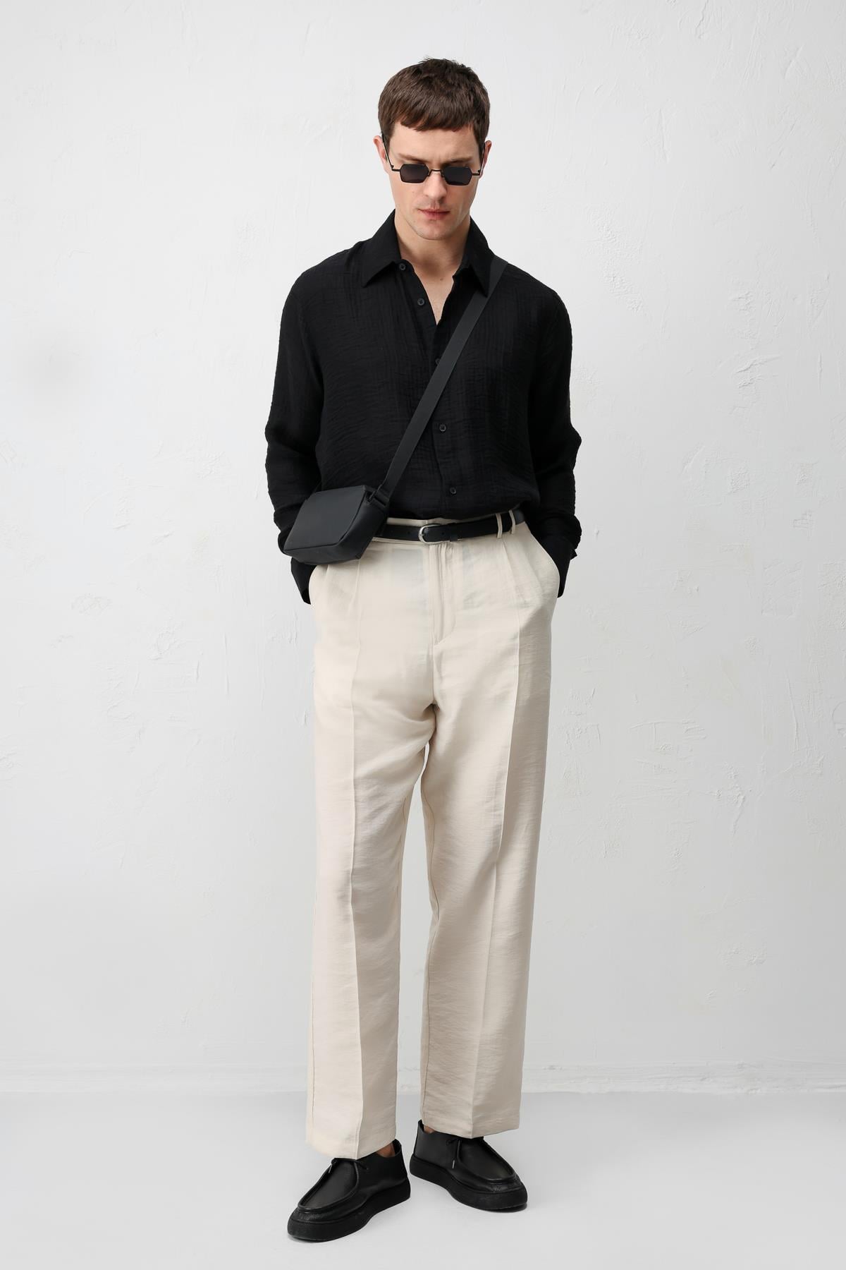 Antioch Siyah Crinkled Relax Fit Erkek Gömlek