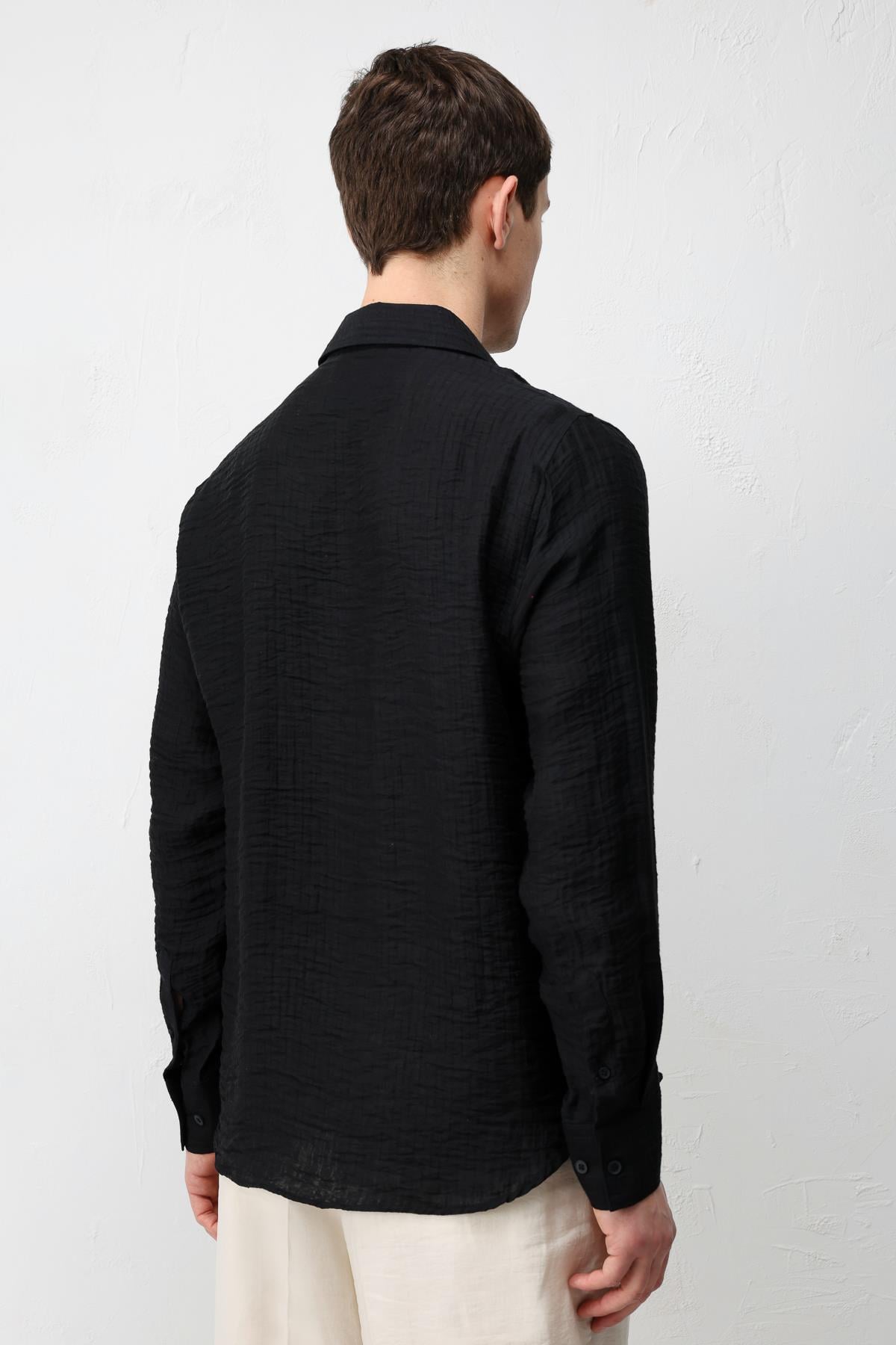 Antioch Siyah Crinkled Relax Fit Erkek Gömlek