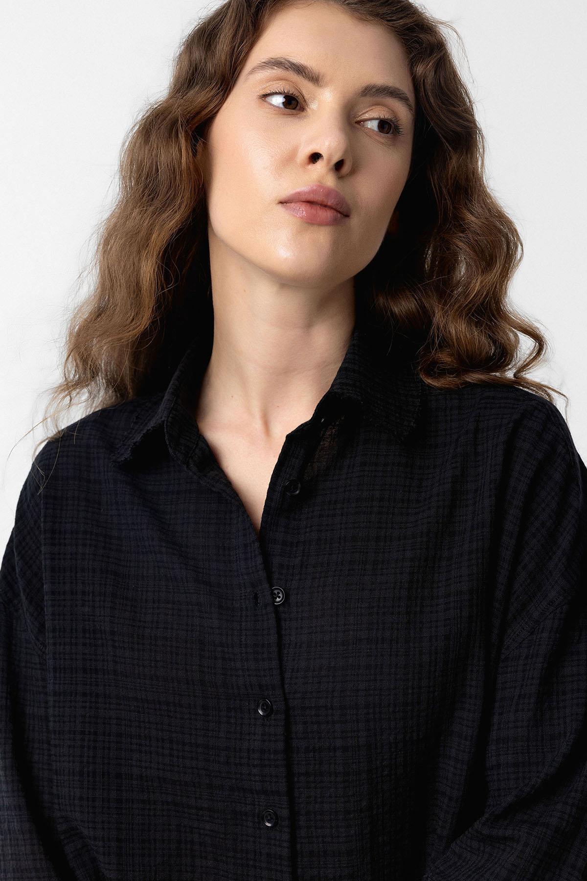 Antioch-Siyah Crop Dokulu Kadın Gömlek-Gömlek-3-Milagron.com