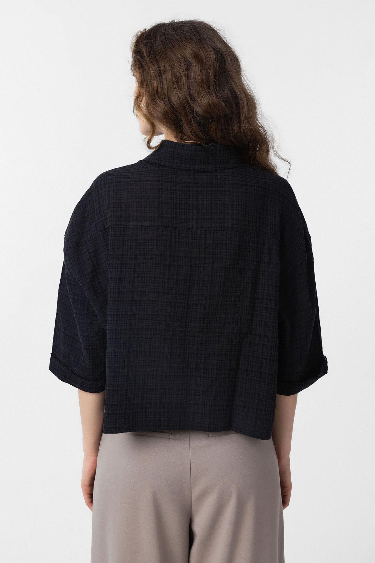 Antioch-Siyah Crop Dokulu Kadın Gömlek-Gömlek-4-Milagron.com